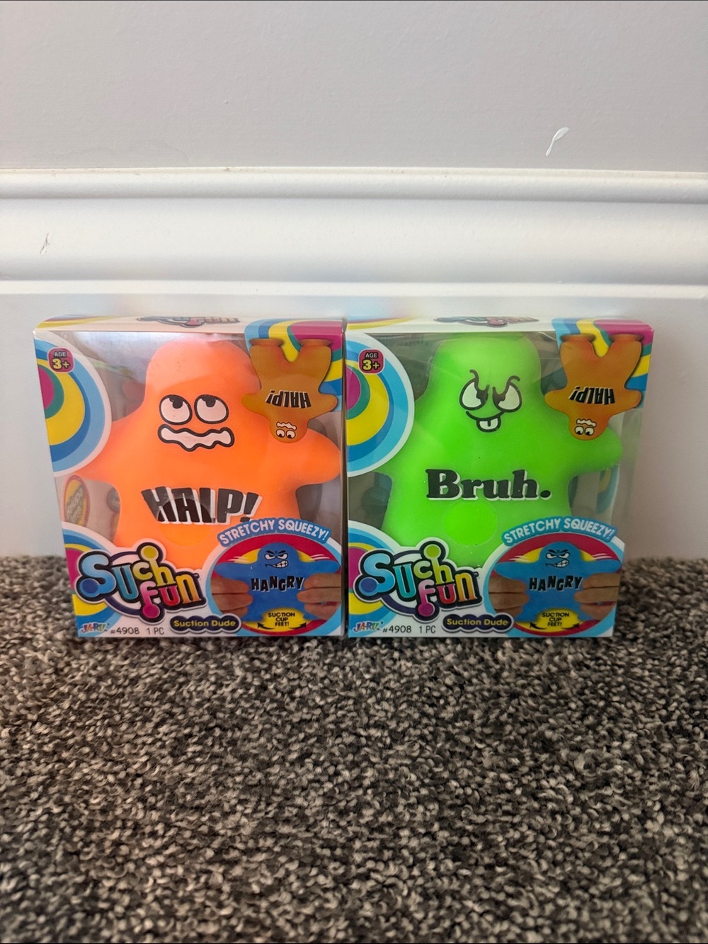 Stretchy Squeeze Toy - Orange HALP! And Green Bruh Suction Toys